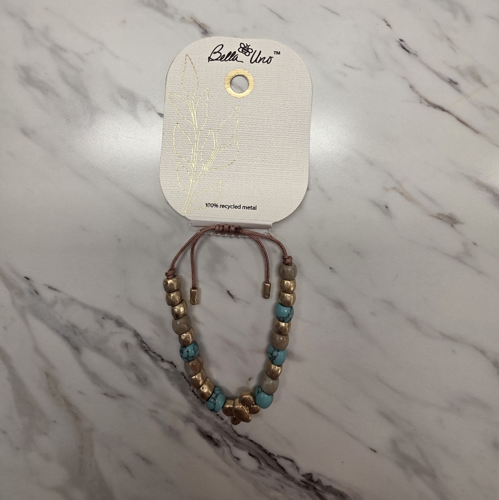 Gold and Turquoise Beaded Bracelet